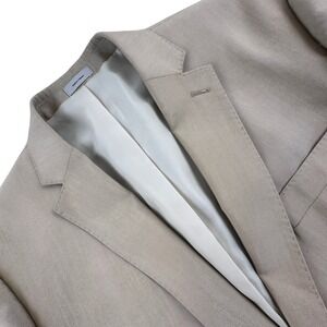 JF J Ferrar Mens 46L Suit Jacket Tan Beige Slim Fit Two Button Notch Lapel